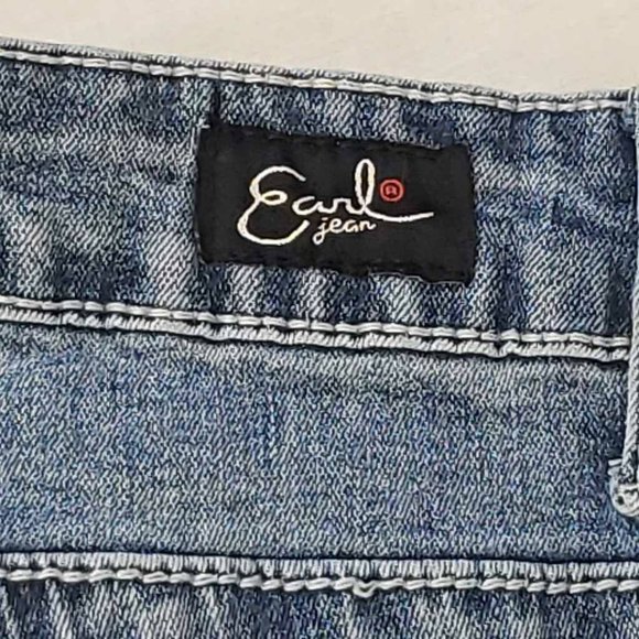 Earl Womens Boot Cut Jeans Blue Whiskered Embroidered Medium Wash Denim 10 - Picture 10 of 12